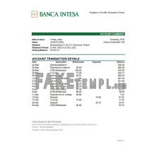 Poland Banca Intesa fake bank statement Excel and PDF template