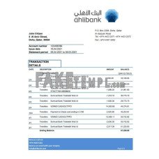 Qatar Ahlibank fake bank statement Excel and PDF template