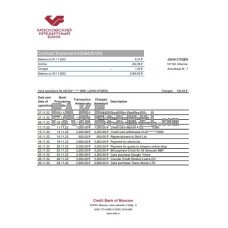 Russia Credit Bank of Moscow fake bank statement Excel and PDF template