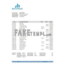 Samoa Bank of Hawaii fake bank statement Excel and PDF template