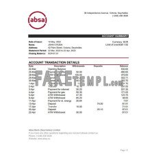 Seychelles ABSA fake bank statement Excel and PDF template