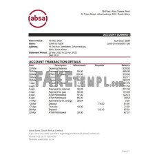 South Africa ABSA fake bank statement Excel and PDF template