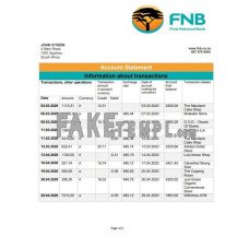 South Africa First National Bank (FNB) fake bank statement Word and PDF template