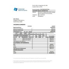 South Korea Industrial fake bank statement Excel and PDF template