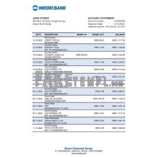 South Korea Woori fake bank statement Excel and PDF template