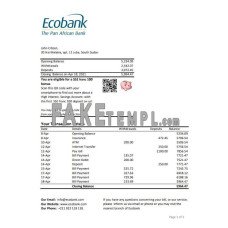 South Sudan Ecobank fake bank statement Excel and PDF template