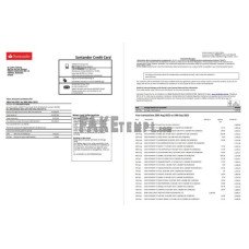 Spain Santander credit card fake bank statement Excel and PDF template, 2 pages