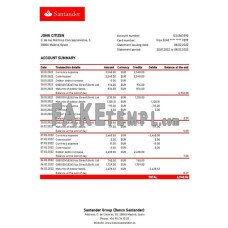 Spain Santander fake bank statement Excel and PDF template