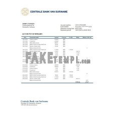 Suriname Centrale Bank Van Suriname fake bank statement Word and PDF template