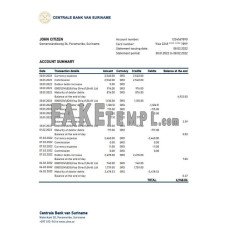 Suriname Centrale Bank Van Suriname fake bank statement Excel and PDF template