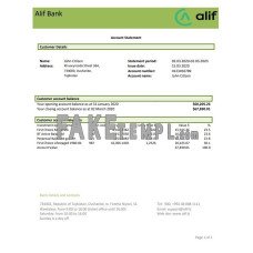 Tajikistan Alif fake bank statement Word and PDF template