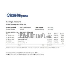 Thailand Bangkok Bank Savings Account fake statement Word and PDF template