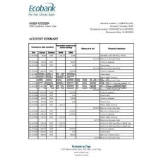 Togo Ecobank fake bank statement Excel and PDF template