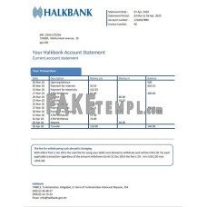 Turkmenistan Halkbank fake bank statement Word and PDF template, version 2