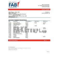 UAE First Abu Dhabi fake bank statement Word and PDF template