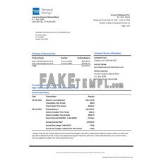 USA American Express Personal Savings fake bank statement Word and PDF template, 4 pages