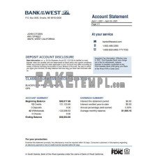 USA Bank of the West fake bank statement Excel and PDF template