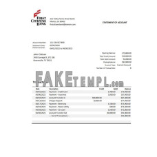 USA First Citizens fake bank statement Word and PDF template