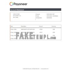 USA Payoneer account fake bank statement Word and PDF template