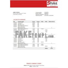 USA Texas 5Point Credit Union fake bank statement Word and PDF template