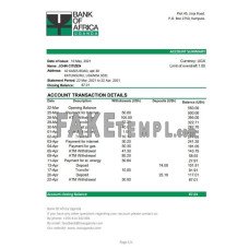 Uganda Bank of Africa fake bank statement Excel and PDF template