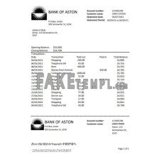 United Kingdom Bank of Aston fake bank statement Excel and PDF template