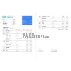 United Kingdom Monese fake bank statement Excel and PDF template, 2 pages