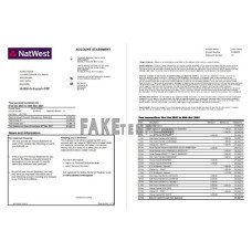 United Kingdom NatWest fake bank account statement  Excel and PDF template, 2 pages