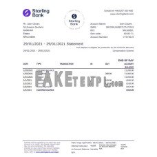 United Kingdom Starling fake bank statement Excel and PDF template