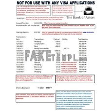 United Kingdom The Bank of Aston fake bank statement Excel and PDF template