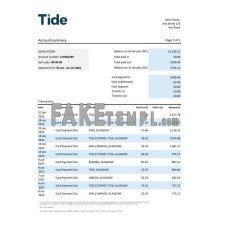 United Kingdom Tide fake bank statement Excel and PDF template