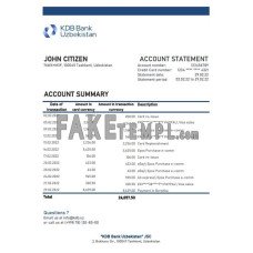 Uzbekistan KDB fake bank statement Excel and PDF template