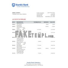 Zimbabwe Stanbic fake bank statement Excel and PDF template