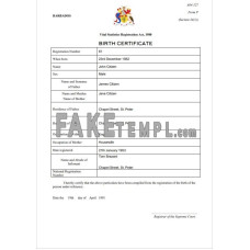 Barbados birth certificate template in Word and PDF format