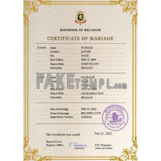 Belgium fake marriage certificate photoshop template PSD 