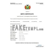 Bolivia vital record fake birth certificate Word and PDF template