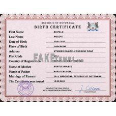 Botswana fake vital record birth certificate photoshop template PSD 