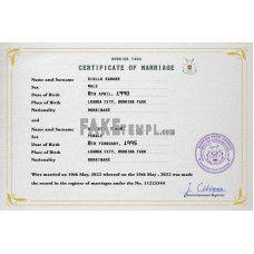 Burkina Faso fake marriage certificate photoshop template PSD 