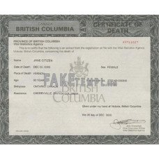 Canada British Columbia fake death certificate photoshop template PSD 