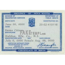 Canada Province of Nova Scotia fake birth certificate photoshop template PSD 