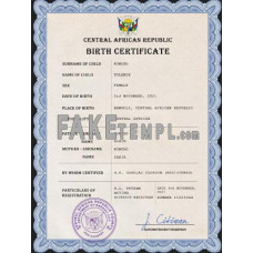 Central African Republic fake birth certificate photoshop template PSD 