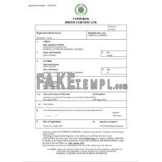 Comoros fake birth certificate Word and PDF template