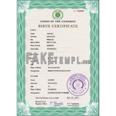 Comoros fake vital record birth certificate photoshop template PSD 