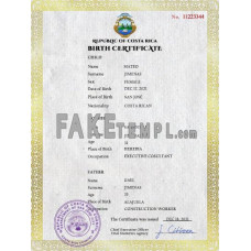 Costa Rica fake birth certificate photoshop template PSD 