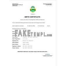 Costa Rica fake birth certificate Word and PDF template