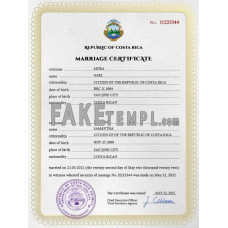 Costa Rica fake marriage certificate photoshop template PSD 