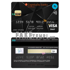 Croatia Zagrebacka bank fake visa credit card photoshop template PSD