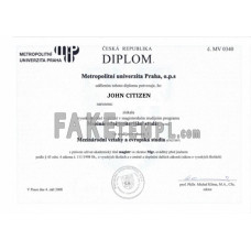 Czech Republic Metropolitan University fake diploma photoshop template PSD