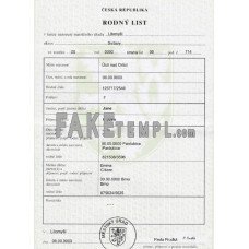 Czech fake birth certificate photoshop template PSD 