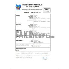 Democratic Republic of the Congo fake birth certificate Word and PDF template